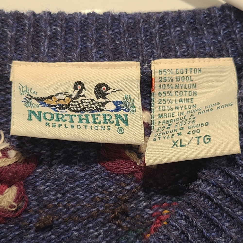 Northern Reflections Cartigan Button Front Christmas Sweater Birds 90s Size XL - Picture 3 of 5